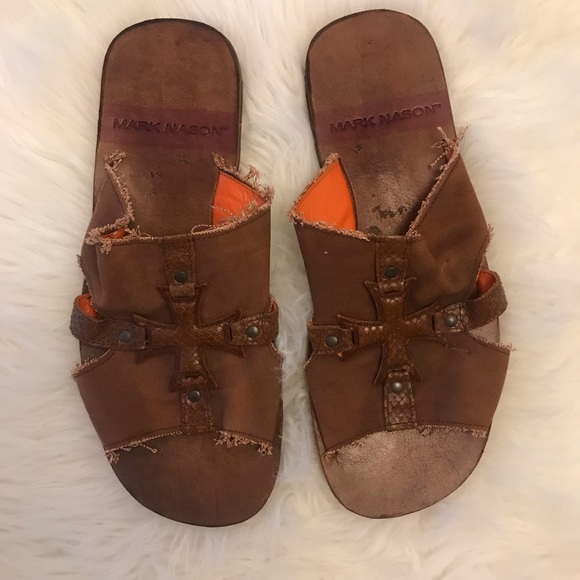 Mark Nason Other - Mark Nason Leather & Canvas Cross Slide Sandals